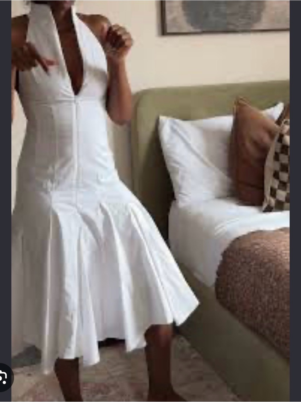 Zara White Halter Midi Dress with Flared Panels zip front